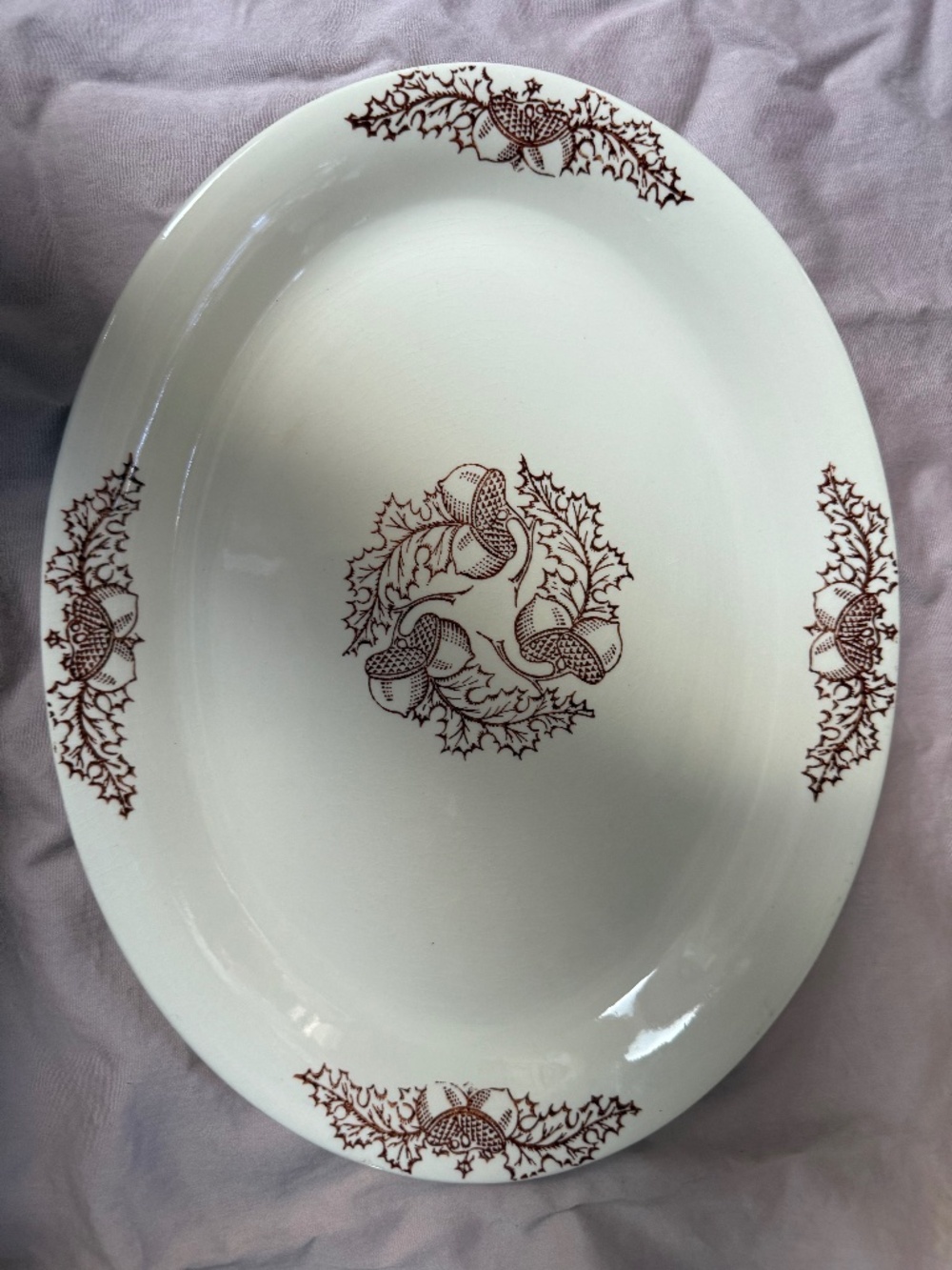 Vintage Camwood Ivory Oval Platter | Acorn Oak Leaf Transferware 11.5"